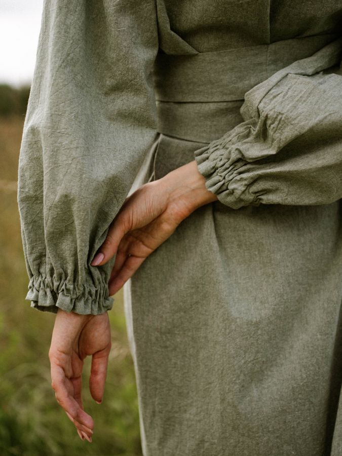 Платье кимоно зеленое из хлопка