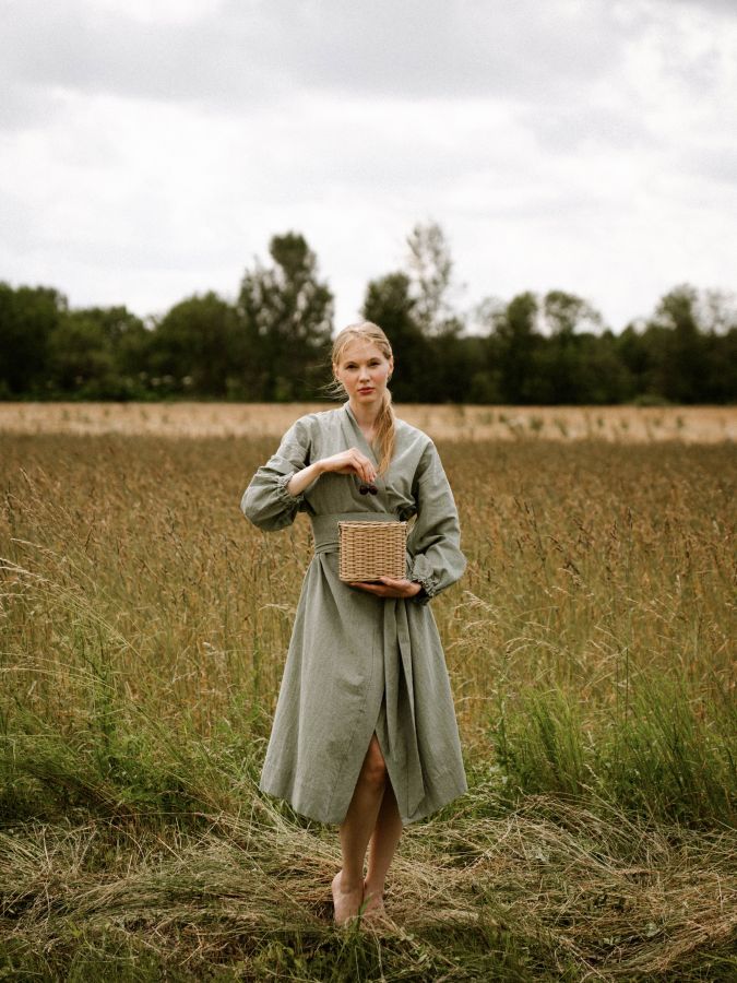 Платье кимоно зеленое из хлопка