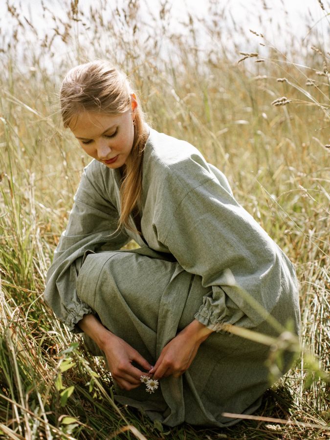Платье кимоно зеленое из хлопка