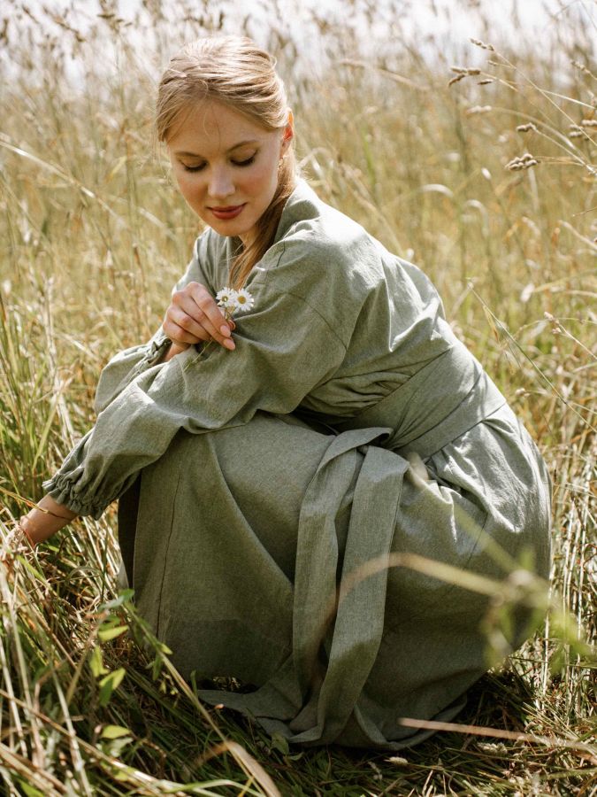 Платье кимоно зеленое из хлопка