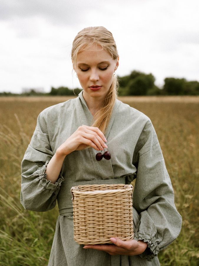 Платье кимоно зеленое из хлопка
