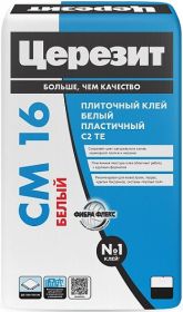 Клей для Всех Видов Плитки 25кг Ceresit CM 16 Белый, Эластичный для Внутренних и Наружных Работ / Церезит СМ 16