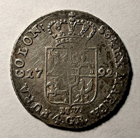 1 злотый 4 грошена 30 грошей 1792 Литва Польша Война с Россией AUNC