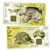 50 долларов — УТКОНОС. Животные Австралии. Platypus Australia. Памятная банкнота. UNC Oz Msh Ям