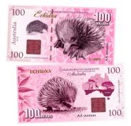 100 долларов — ЕХИДНА. Животные Австралии. Echidna Australia. Памятная банкнота. UNC Msh Ям