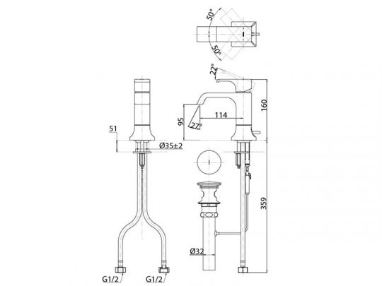 Смеситель для раковины TOTO GC TLG08301R схема 2
