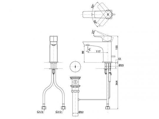 Смеситель для раковины TOTO GE TLG07301R схема 2