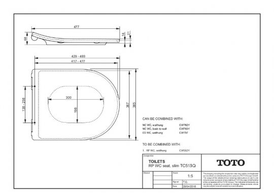 Сидение с плавным опусканием TOTO RP TC513AW схема 2