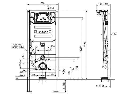 Инсталляция TOTO NEOREST WX2 WH182EAT схема 2 Инсталляция TOTO NEOREST WX2 WH182EAT схема 2