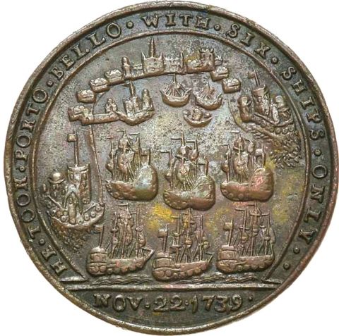 медаль 1739 Великобритания RARE Битва при Порто Белло AUNC