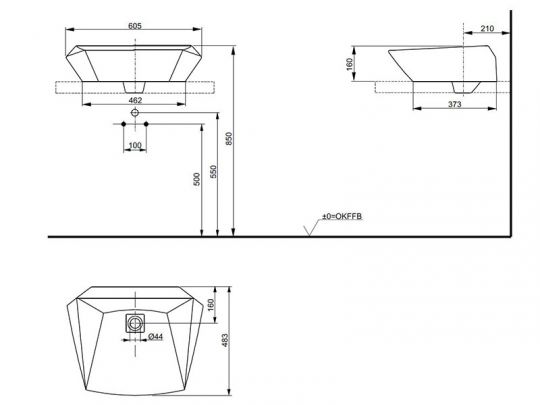 Раковина накладная TOTO JEWELHEX LW681B 60,7х48,3 см схема 2