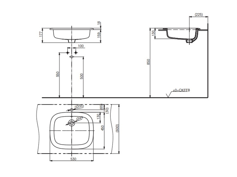 Раковина полувстраиваемая TOTO PUBLIC LW763Y 53х45 см ФОТО