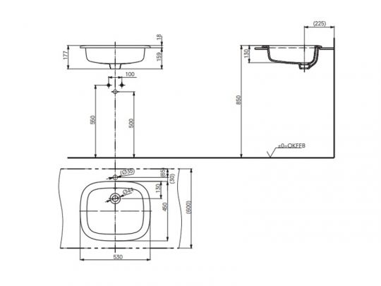 Раковина полувстраиваемая TOTO PUBLIC LW763Y 53х45 см схема 2