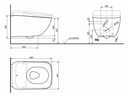 Унитаз подвесной для WASHLET WX2/WX1 TOTO NEOREST WX2 CW928PZY схема 3