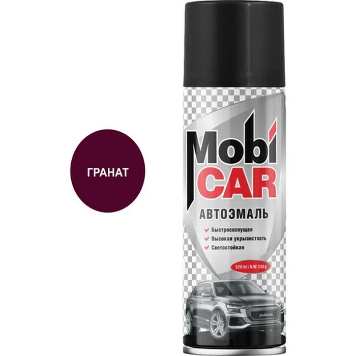 MobiCAR Аэрозольная автоэмаль, название цвета "Гранат, 180", объем 520мл.