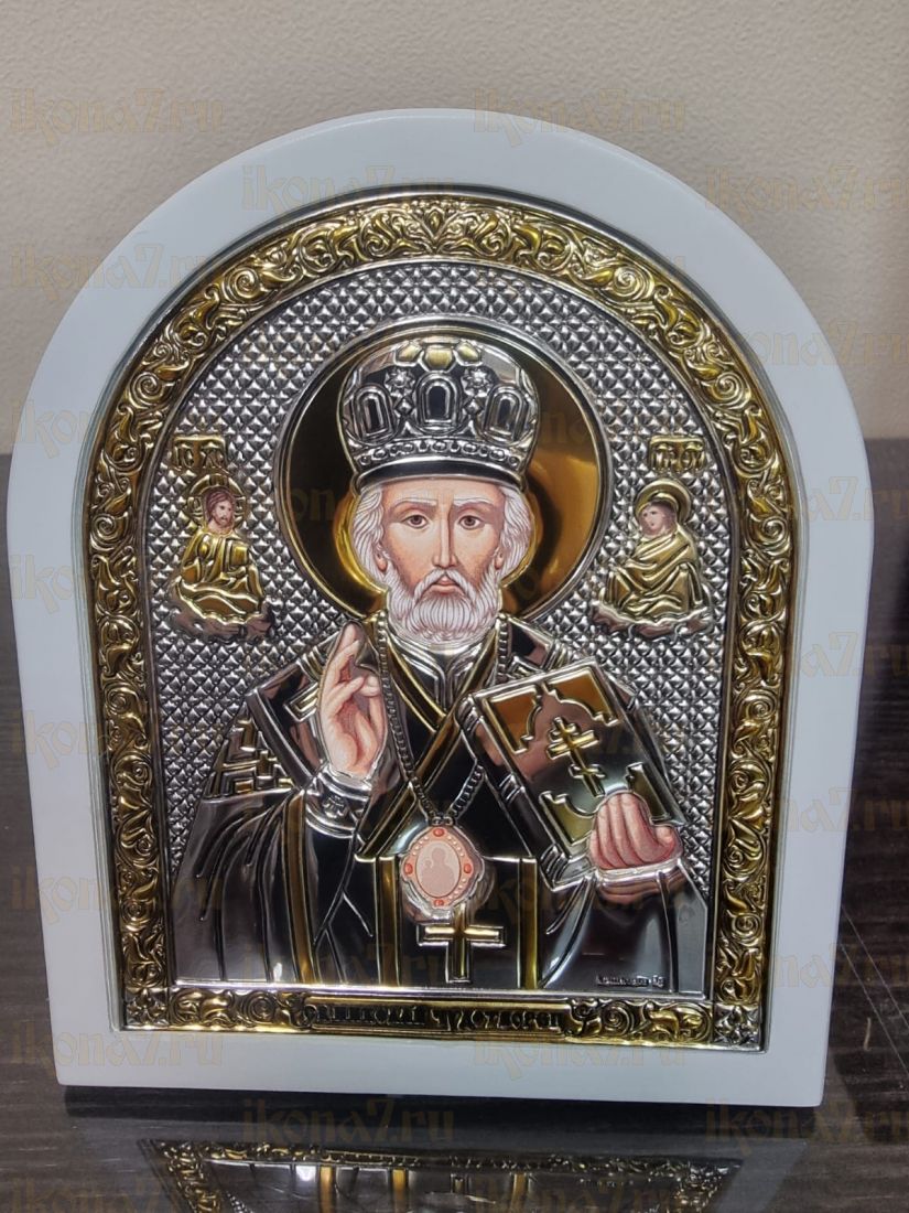 Николай Чудотворец цветная эмаль с деревянной рамой