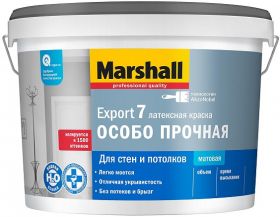 Краска Особо Прочная Marshall Export-7 9л Белая, Латексная, Матовая, Моющаяся / Маршалл Экспорт-7