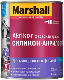 Краска Фасадная Силикон-Акриловая Marshall Akrikor 0.9л Атмосферостойкая, Матовая / Маршалл Акрикор.