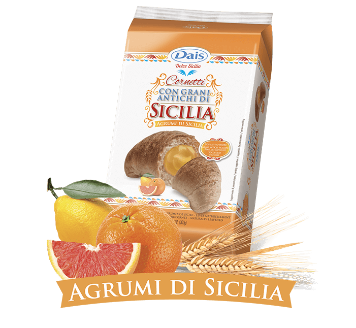 Круассаны с цитрусовым кремом Dolce Sicilia (6 шт по 50 г) 300 г, Cornetti con grani antichi di Sicilia farciti con crema agli agrumi di Sicilia 300 g