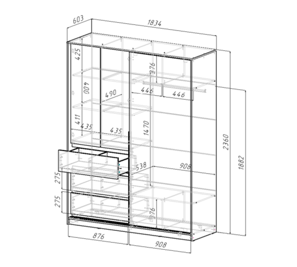 БОХО ШК-006 1,8м (Шкаф-купе 2-ств с ящиками)