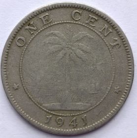 Слон. Пальма. 1 цент Либерия 1941