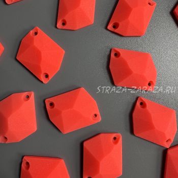 Матовые Пластиковые Пришивные Стразы Fluo_Salmone_Red Космик 22*26 мм