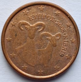 1 евроцент Кипр 2008 регулярная из обращения