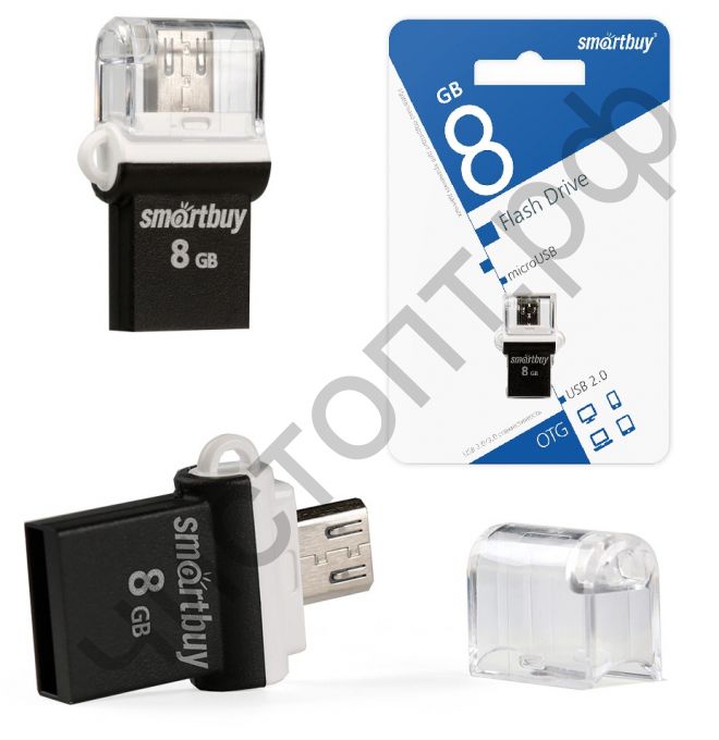 флэш-карта Smartbuy 8GB OTG POKO series Black (два порта USB и micro USB из компа сразу в планшет или телеф.)