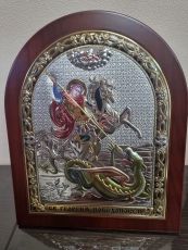 Георгий Победоносец (цветная эмаль)  с деревянной рамкой 28х35 см