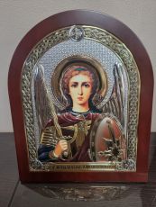 Икона Архангел Михаил (цветная эмаль)  с деревянной рамкой 28,5х35 см