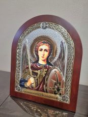 Икона Архангел Михаил (цветная эмаль)  с деревянной рамкой 28,5х35 см