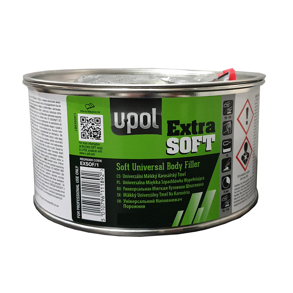 U-Pol EXTRA SOFT Шпатлевка легкошлифуемая универсальная, бледно-желтый, 1,1л.