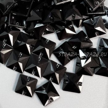 Глянцевые Пластиковые Пришивные Стразы Jet Квадрат 16 мм