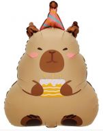 Шар фольга Фигура Капибара в колпаке с тортом