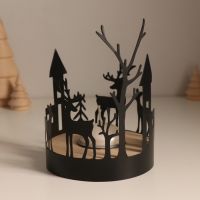 Подсвечник на 1 свечу «Домики и олени», d=4 см, металл, дерево, 10?10?13.8 см