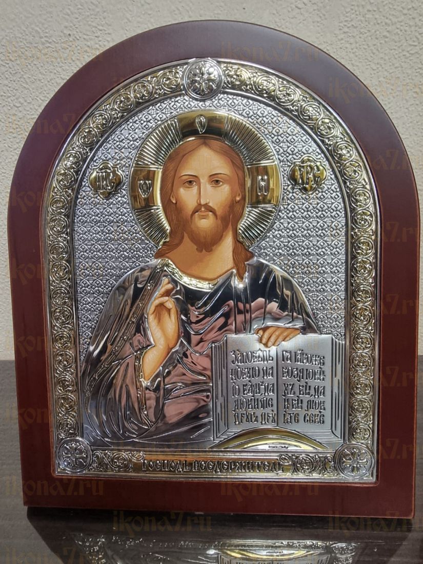 Спас Вседержитель цветная эмаль (Иисус Христос) с деревянной рамкой