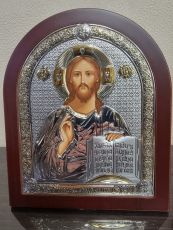 Спас Вседержитель цветная эмаль (Иисус Христос) с деревянной рамкой