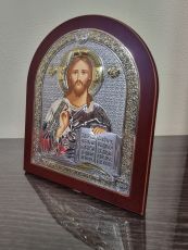 Спас Вседержитель цветная эмаль (Иисус Христос) с деревянной рамкой