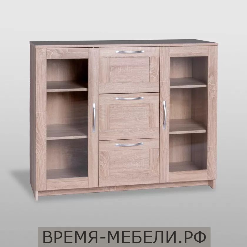 Тумба "Сириус" 2 двери со стеклом и 3 ящика 117х95