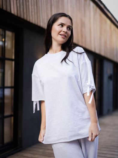 Футболка оверсайз серая с лампасами