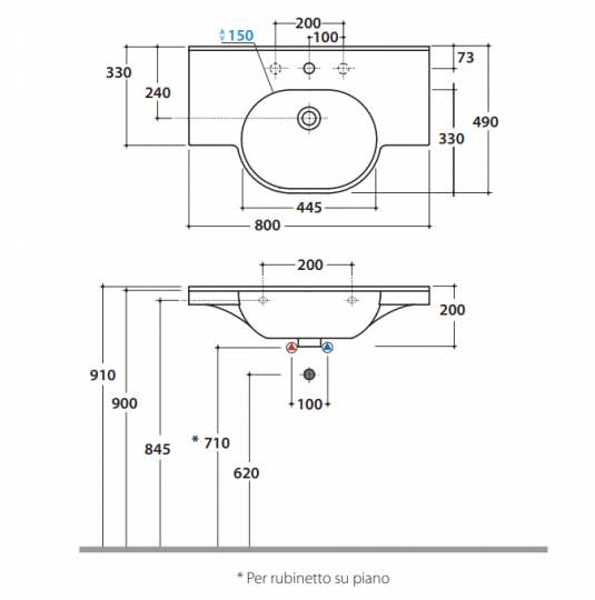 Раковина Globo Mode ME080 80 х 49 схема 2 Раковина Globo Mode ME080 80 х 49 схема 2