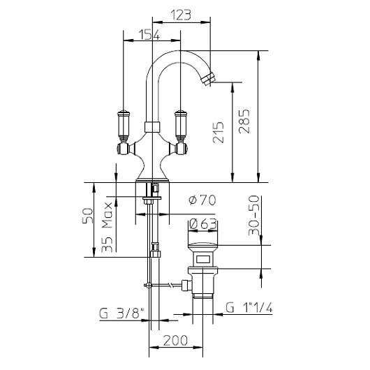 Смеситель для раковины Bossini Liberty Z001301 с поворотным изливом схема 2