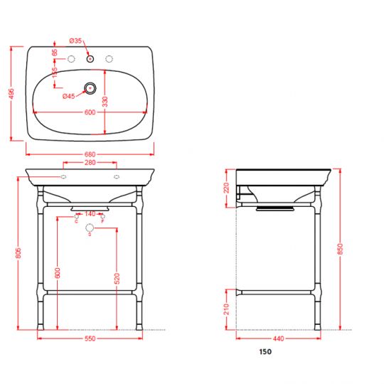 Металлическая структура для раковины Artceram Civitas CIA003 55x44 схема 2