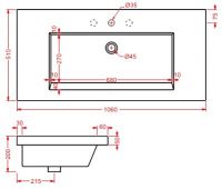 Раковина Artceram Gap GPL001 106х51 схема 2