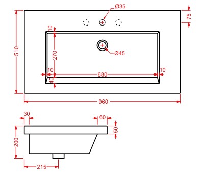 Раковина Artceram Gap GPL004 96х51 схема 2