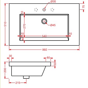 Раковина Artceram Gap GPL003 86х51 схема 2 Раковина Artceram Gap GPL003 86х51 схема 2