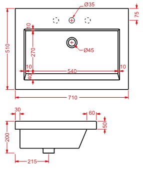 Раковина Artceram Gap GPL002 71х51 схема 2 Раковина Artceram Gap GPL002 71х51 схема 2