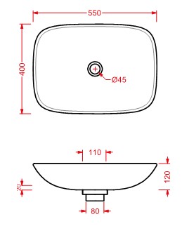 Раковина Artceram La Fontana LFL006 55х40 схема 2 Раковина Artceram La Fontana LFL006 55х40 схема 2