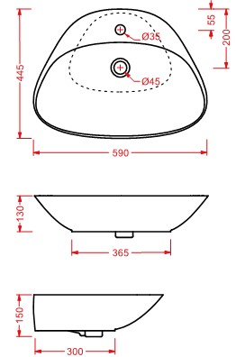 Раковина Artceram Plettro PTL002 59х45 схема 2 Раковина Artceram Plettro PTL002 59х45 схема 2