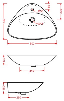 Раковина Artceram Plettro PTL001 60х44 схема 2